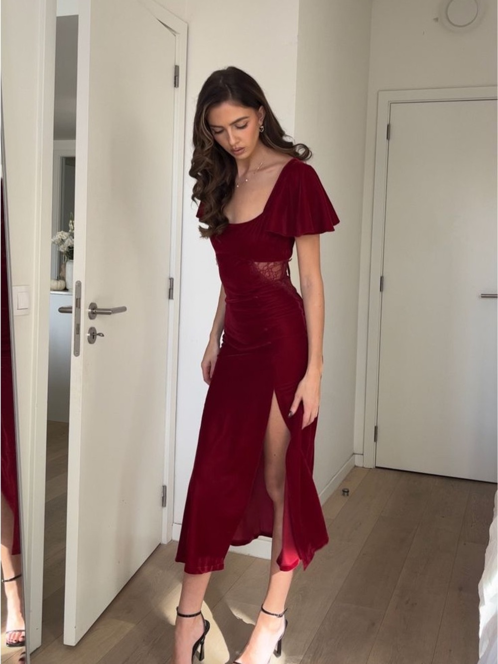 ASOS Design Burgundy Velvet Midi Dress